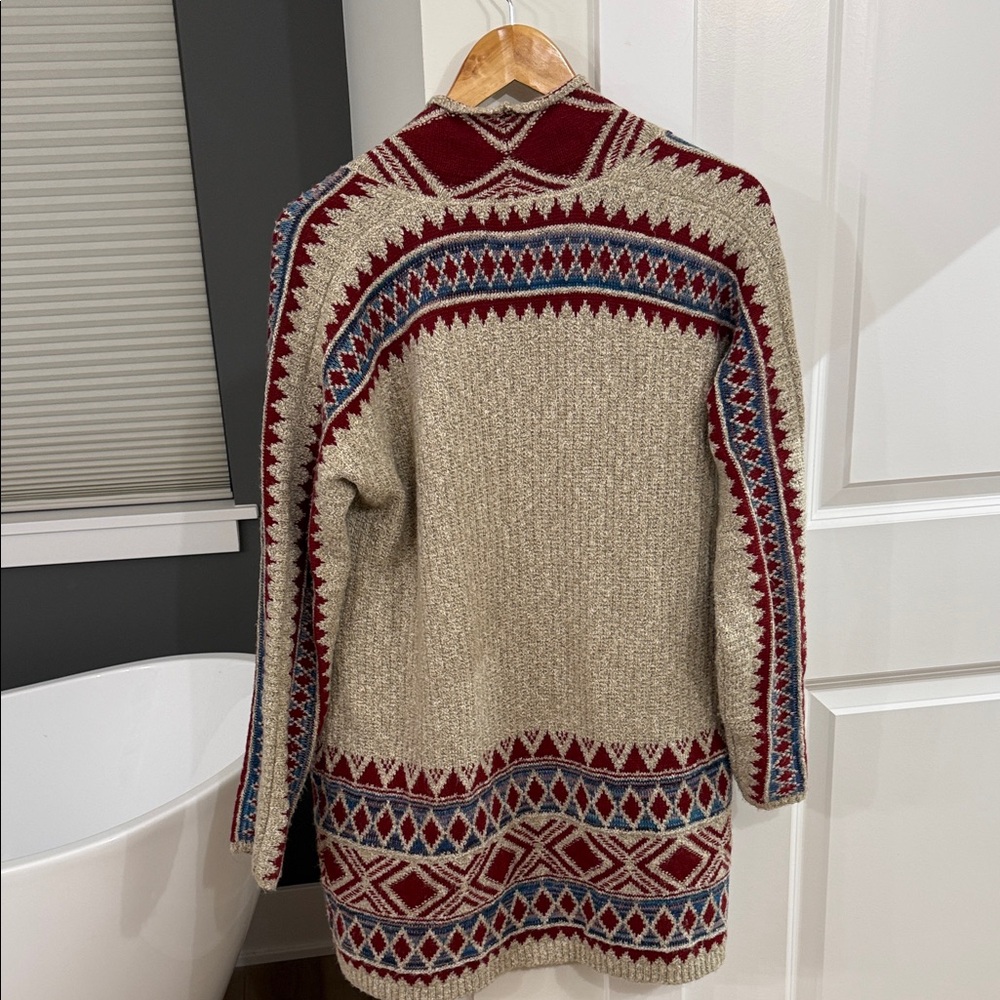 Lucky Brand Beige and Red Geometric Cardigan - Picture 2 of 4